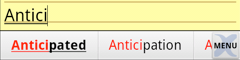Screenshot of word autocompletion